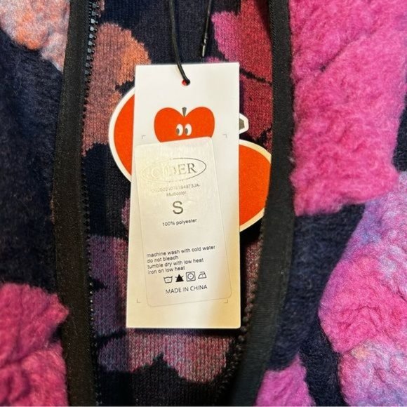 Cider floral fuzzy Bohemian zipper front cardigan sweater Size Small New - Picture 5 of 8